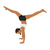 Woman doing Yoga in handstand split pose exercise. vector