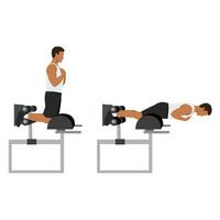 Man doing glute ham raise exercise. Glute Ham Developer Back Extension. vector