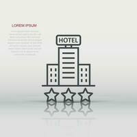 Hotel 3 stars sign icon in flat style. Inn building vector illustration on white isolated background. Hostel room business concept.