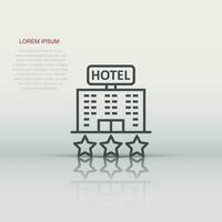 Hotel 3 stars sign icon in flat style. Inn building vector illustration on white isolated background. Hostel room business concept.