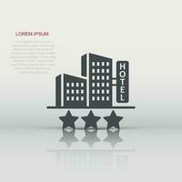 Hotel 3 stars sign icon in flat style. Inn building vector illustration on white isolated background. Hostel room business concept.