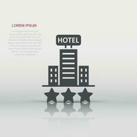 Hotel 3 stars sign icon in flat style. Inn building vector illustration on white isolated background. Hostel room business concept.