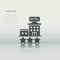 Hotel 3 stars sign icon in flat style. Inn building vector illustration on white isolated background. Hostel room business concept.