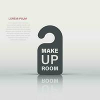 Make up room hotel sign icon in flat style. Inn vector illustration on white isolated background. Hostel clean business concept.