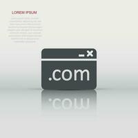 Website domain icon in flat style. Com internet address vector illustration on white isolated background. Server business concept.