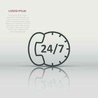 Phone service 24 7 icon in flat style. Telephone talk vector illustration on white isolated background. Hotline contact business concept.