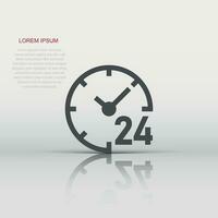 Clock 24 7 icon in flat style. Watch vector illustration on white isolated background. Timer business concept.