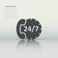 Phone service 24 7 icon in flat style. Telephone talk vector illustration on white isolated background. Hotline contact business concept.