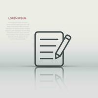 Blogging icon in flat style. Document with pen vector illustration on white isolated background. Content business concept.