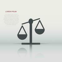 Scale balance icon in flat style. Justice vector illustration on white isolated background. Judgment business concept.