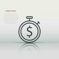 Time is money icon in flat style. Clock with dollar vector illustration on white isolated background. Currency business concept.