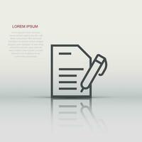 Blogging icon in flat style. Document with pen vector illustration on white isolated background. Content business concept.