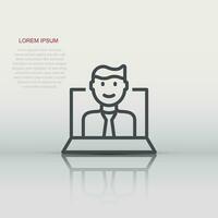 People with laptop computer icon in flat style. Pc user vector illustration on white isolated background. Office manager business concept.