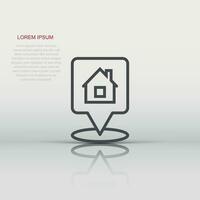 Home pin icon in flat style. House navigation vector illustration on white isolated background. Locate position business concept.