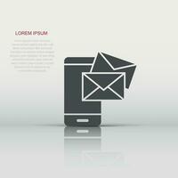 Message on smartphone icon in flat style. Mail with phone vector illustration on white isolated background. Envelope business concept.