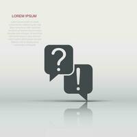 Question and answer icon in flat style. Dialog speech bubble vector illustration on white isolated background. Forum chat business concept.