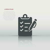 To do list icon in flat style. Document checklist vector illustration on white isolated background. Notepad check mark business concept.