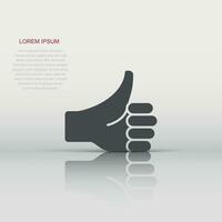 Thumb up icon in flat style. Like gesture vector illustration on white isolated background. Approval mark business concept.