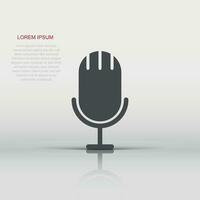 Microphone icon in flat style. Studio mike vector illustration on white isolated background. Audio record business concept.