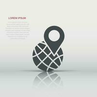 Global navigation icon in flat style. Globe pin gps vector illustration on white isolated background. Planet direction business concept.