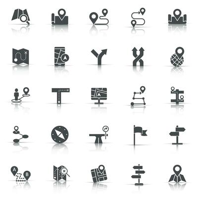 Navigation icon set in flat style. Gps direction vector illustration on white isolated background. Locate pin position business concept.