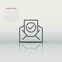 Envelope with confirmed document icon in flat style. Verify vector illustration on white isolated background. Receive business concept.