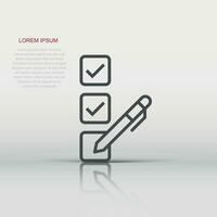 Checklist document icon in flat style. Survey vector illustration on white isolated background. Check mark choice business concept.