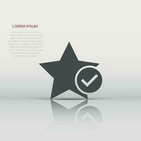 Check mark with star icon in flat style. Add to favorite vector illustration on white isolated background. Bookmark business concept.