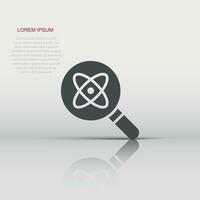Science magnifier icon in flat style. Virus search vector illustration on white isolated background. Chemistry dna business concept.