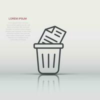 Trash bin with document icon in flat style. Paper recycle vector illustration on white isolated background. Office garbage business concept.