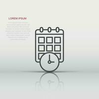 Calendar with clock icon in flat style. Agenda vector illustration on white isolated background. Schedule time planner business concept.