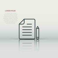 Document note with pen icon in flat style. Paper sheet pencil vector illustration on white background. Notepad document business concept.