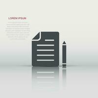 Document note with pen icon in flat style. Paper sheet pencil vector illustration on white background. Notepad document business concept.