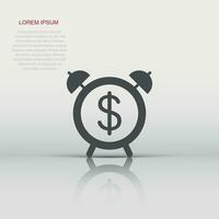 Time is money icon in flat style. Clock with dollar vector illustration on white isolated background. Currency business concept.