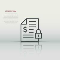Financial statement icon in flat style. Document with lock vector illustration on white isolated background. Report business concept.