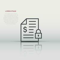Financial statement icon in flat style. Document with lock vector illustration on white isolated background. Report business concept.