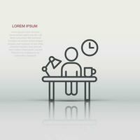 People with table lamp and clock icon in flat style. Coworking space vector illustration on white isolated background. Freelancer workplace  business concept.