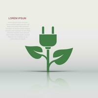 Eco power icon in flat style. Green energy vector illustration on white isolated background. Nature cable business concept.