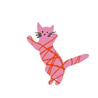 Textured cute cat illustration pink color isolated on white vector