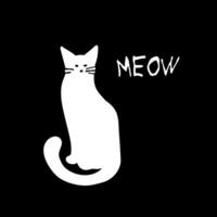 White cat illustration isolated on black with text Meow vector