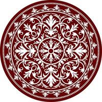 Vector classic colored round ornament. Red pattern in a circle. Drawing of Greece and Ancient Rome. Flower drawing.