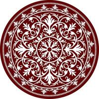 Vector classic colored round ornament. Red pattern in a circle. Drawing of Greece and Ancient Rome. Flower drawing.