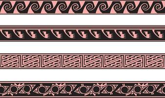 Vector set of pink and black Native American ornamental seamless borders. Framework of the peoples of America, Aztecs, Maya, Incas.