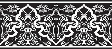 Vector seamless monochrome oriental ornament. Endless black Arabic patterned border, frame. Persian painting. Suitable for sandblasting, laser and plotter cutting.