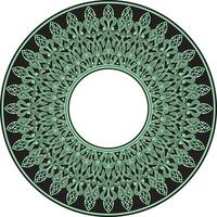 Vector green round oriental ornament. Arabic patterned circle of Iran, Iraq, Turkey, Syria. Persian frame, border.