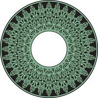 Vector green round oriental ornament. Arabic patterned circle of Iran, Iraq, Turkey, Syria. Persian frame, border.