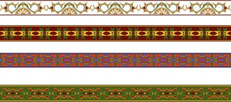 Vector set of seamless colored border ornaments. Native American tribal framework.