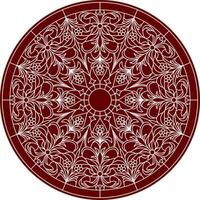 Vector classic colored round ornament. Red pattern in a circle. Drawing of Greece and Ancient Rome. Flower drawing.