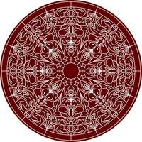 Vector classic colored round ornament. Red pattern in a circle. Drawing of Greece and Ancient Rome. Flower drawing.