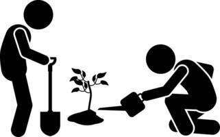 illustration and icon stick figure,stickman,pictogram. planting a tree vector